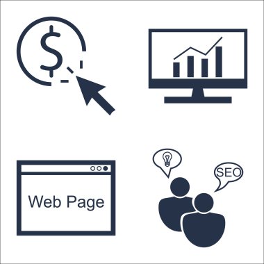 Set Seo, Pazarlama Ve Reklam Simgeleri Seo Danışmanlık, Web Sayfası, Kapsamlı Analitik Ve Daha Fazlası. Üstün Kaliteli Eps10 Vektör İllüstrasyon Mobil, Uygulama, Ui Tasarım için.