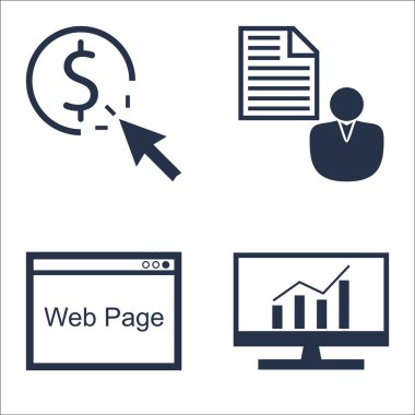 Set Seo, Pazarlama ve Reklam Simgeleri Kapsamlı Analitik, Web Sayfası, Tıklama Başına Ödeme ve Daha Fazlası. Üstün Kaliteli Eps10 Vektör İllüstrasyon Mobil, Uygulama, Ui Tasarım için.
