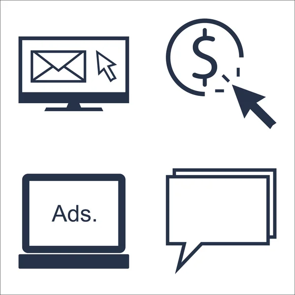 Набір SEO, маркетингові та рекламні іконки на оплату за клік, Email маркетинг, Інтернет-консалтинг і більше. Преміум якість Eps10 Векторна ілюстрація для мобільних пристроїв, додаток, дизайн користувальницького інтерфейсу. — стоковий вектор
