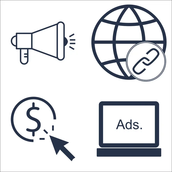 Набір пошукових, маркетингових та рекламних піктограм на Pay Per Click, Display Advertising, Link BUIlding та багато іншого. Преміум якості EPS10 Векторна ілюстрація для мобільних пристроїв, додатків, дизайну інтерфейсів . — стоковий вектор