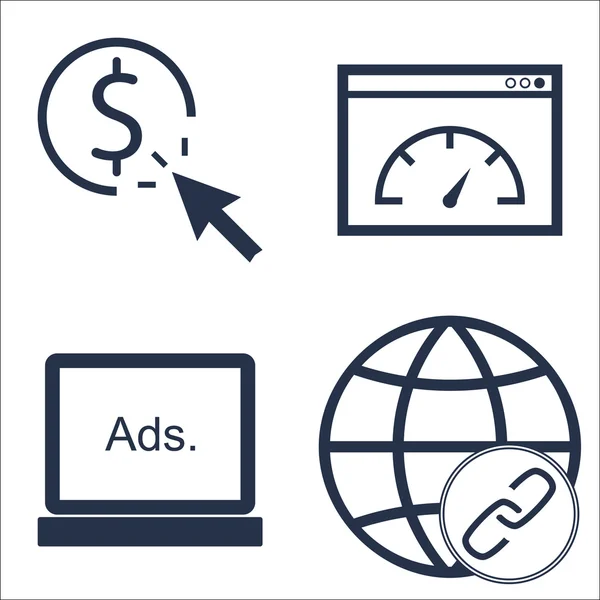 Ensemble d'icônes SEO, de marketing et de publicité sur la vitesse de la page, payer par clic, Link BUIlding et plus encore. Illustration vectorielle d'EPS10 de qualité supérieure pour la conception de mobile, d'application, d'interface utilisateur . — Image vectorielle