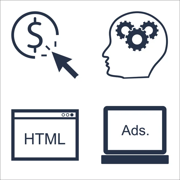 一套Seo，营销和广告图标在Html代码，按点击付费，显示广告和更多。高品质 Eps10 矢量插图，适用于移动、应用程序、Ui 设计. — 图库矢量图片