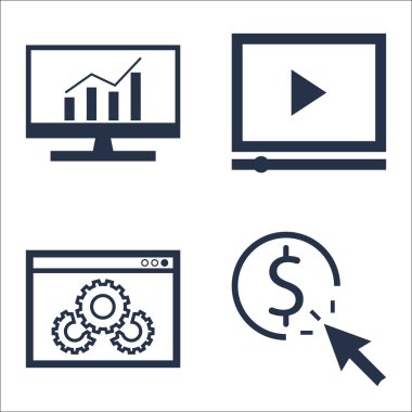 Set Seo, Pazarlama Ve Reklam Simgeleri Video Reklam, Web Sitesi Optimizasyonu, Kapsamlı Analitik Ve Daha Fazlası. Üstün Kaliteli Eps10 Vektör İllüstrasyon Mobil, Uygulama, Ui Tasarım için.