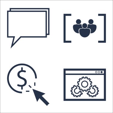Set Seo, Pazarlama Ve Reklam Simgeleri Online Danışmanlık, Web Sitesi Optimizasyonu, Odak Grubu Ve Daha Fazlası. Üstün Kaliteli Eps10 Vektör İllüstrasyon Mobil, Uygulama, Ui Tasarım için.
