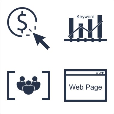 Set Seo, Pazarlama ve Reklam Simgeleri On Pay Per Click, Focus Group, Web Sayfası Ve Daha Fazlası. Üstün Kaliteli Eps10 Vektör İllüstrasyon Mobil, Uygulama, Ui Tasarım için.