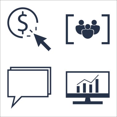 Set Seo, Pazarlama ve Reklam Simgeleri On Pay Per Click, Online Danışmanlık, Kapsamlı Analitik ve daha fazlası. Üstün Kaliteli Eps10 Vektör İllüstrasyon Mobil, Uygulama, Ui Tasarım için.