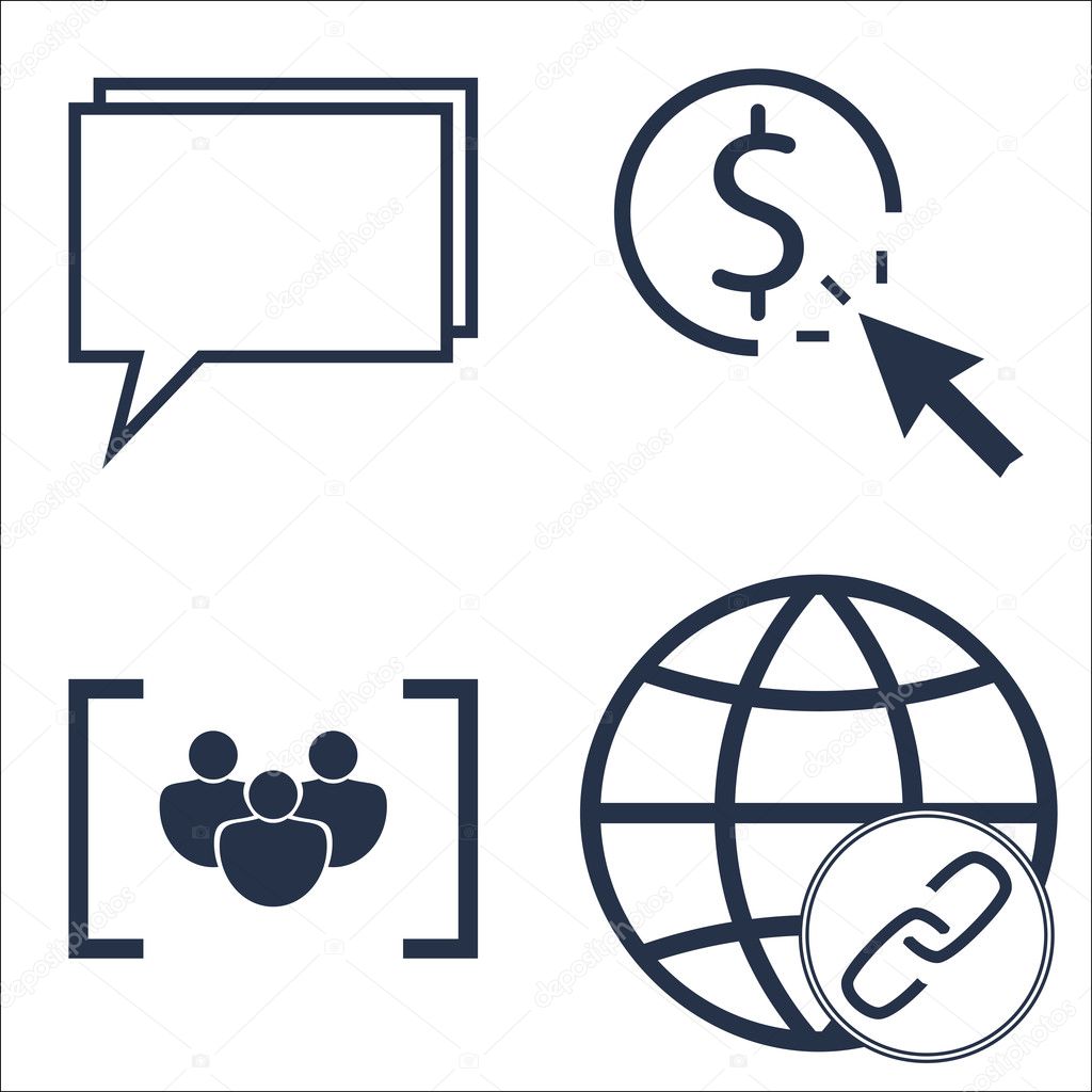 Set Of SEO, Marketing And Advertising Icons On Focus Group, Link BUIlding, Online Consulting And More. Premium Quality EPS10 Vector Illustration For Mobile, App, UI Design.