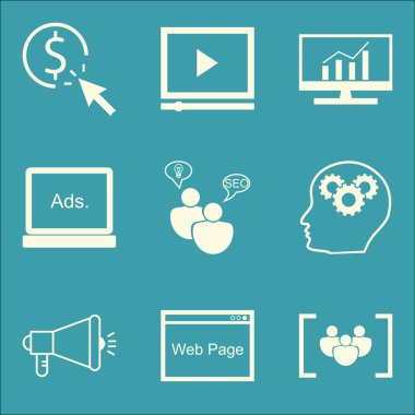 Set Seo, Pazarlama Ve Reklam Simgeleri Seo Danışmanlık, Yaratıcılık, Viral Pazarlama Ve daha fazlası. Üstün Kaliteli Eps10 Vektör İllüstrasyon Mobil, Uygulama, Ui Tasarım için.