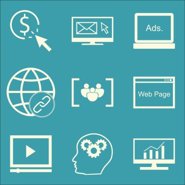 Set Seo, Pazarlama ve Reklam Simgeleri On Pay Per Click, Focus Group, Link Building And More. Üstün Kaliteli Eps10 Vektör İllüstrasyon Mobil, Uygulama, Ui Tasarım için.