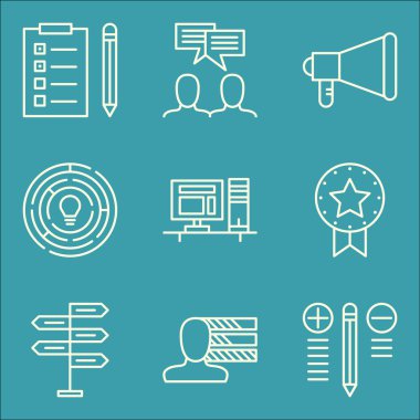 Karar Verme, Promosyon, Yaratıcılık ve Daha Fazlası Üzerine Proje Yönetimi Simgeleri Ayarlayın. Üstün Kaliteli Eps10 Vektör İllüstrasyon Mobil, Uygulama, Ui Tasarım için.