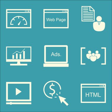 Set Seo, Pazarlama ve Reklam Simgeleri Kapsamlı Analitik, Müşteri Kısa, Html Kodu Ve daha fazlası. Üstün Kaliteli Eps10 Vektör İllüstrasyon Mobil, Uygulama, Ui Tasarım için.