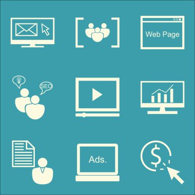 Set Seo, Pazarlama Ve Reklam Simgeleri Odak Grubu, Web Sayfası, E-posta Pazarlama Ve Daha Fazlası. Üstün Kaliteli Eps10 Vektör İllüstrasyon Mobil, Uygulama, Ui Tasarım için.