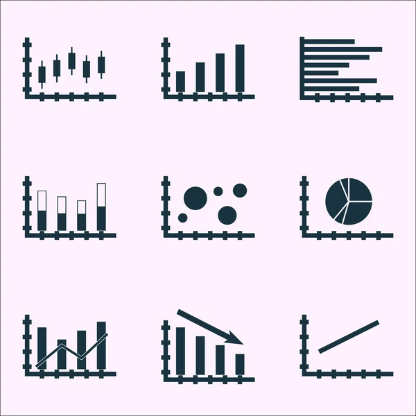 Sada grafy, diagramy a statistiky ikon. Prémiová kvalita Symbol kolekce. Ikony lze použít pro Web, aplikaci a Ui Design. Vektorové ilustrace, Eps10. — Stockový vektor