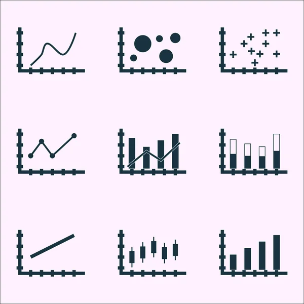 Sada grafy, diagramy a statistiky ikon. Prémiová kvalita Symbol kolekce. Ikony lze použít pro Web, aplikaci a Ui Design. Vektorové ilustrace, Eps10. — Stockový vektor