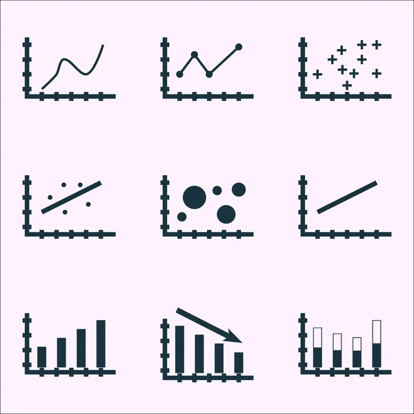 Satz von Diagrammen, Diagrammen und Statistik-Symbolen. hochwertige Symbolkollektion. Symbole können für Web-, App- und UI-Design verwendet werden. Vektorillustration, Eps10. — Stockvektor