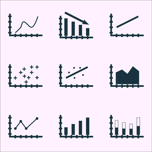 Ensemble de graphiques, de diagrammes et d'icônes statistiques. Collection de symboles de qualité supérieure. Les icônes peuvent être utilisées pour le Web, App et Ui Design. Illustration vectorielle, EPS10 . — Image vectorielle