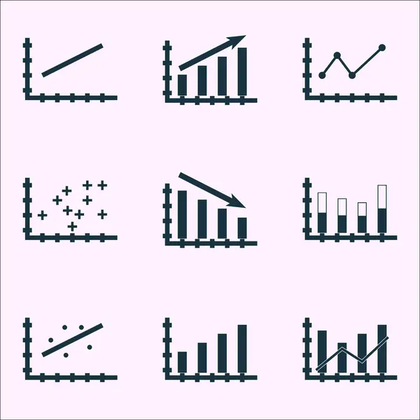 Ensemble de graphiques, de diagrammes et d'icônes statistiques. Collection de symboles de qualité supérieure. Les icônes peuvent être utilisées pour le Web, App et Ui Design. Illustration vectorielle, EPS10 . — Image vectorielle