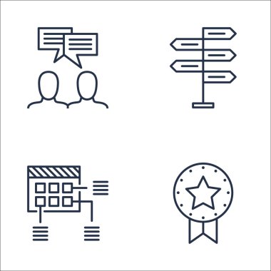 Karar Verme, Takım Toplantısı, Planlama ve Daha Fazlası Üzerine Proje Yönetimi Simgeleri Ayarlayın. Üstün Kaliteli Eps10 Vektör İllüstrasyon Mobil, Uygulama, Ui Tasarım için.