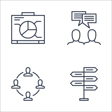 Takım Toplantısı, Takım Çalışması, Karar Verme ve Daha Fazlası Üzerine Proje Yönetimi Simgeleri Seti. Üstün Kaliteli Eps10 Vektör İllüstrasyon Mobil, Uygulama, Ui Tasarım için.