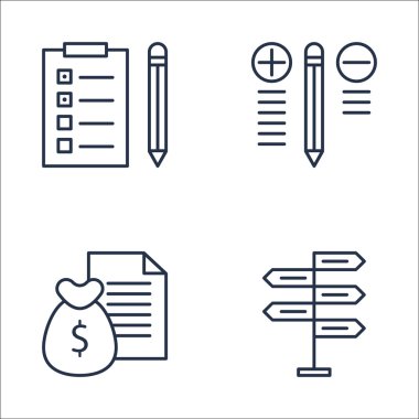 Karar Verme, Para Geliri, Görev Listesi ve Daha Fazlası Üzerine Proje Yönetimi Simgeleri Ayarlayın. Üstün Kaliteli Eps10 Vektör İllüstrasyon Mobil, Uygulama, Ui Tasarım için.