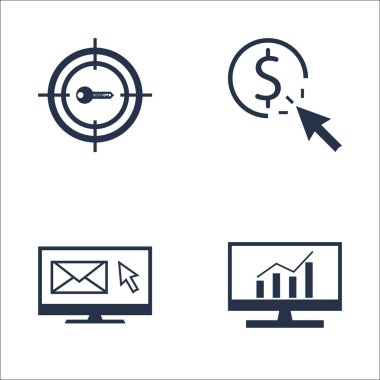 Set Seo, Pazarlama Ve Reklam Simgeleri Tıklama Başına Ödeme, Hedef Anahtar Kelimeler, E-posta Pazarlama Ve Daha Fazlası. Üstün Kaliteli Eps10 Vektör İllüstrasyon Mobil, Uygulama, Ui Tasarım için.