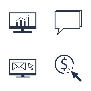 Set Seo, Pazarlama Ve Reklam Simgeleri On Pay Per Click, E-posta Pazarlama, Kapsamlı Analitik ve daha fazlası. Üstün Kaliteli Eps10 Vektör İllüstrasyon Mobil, Uygulama, Ui Tasarım için.