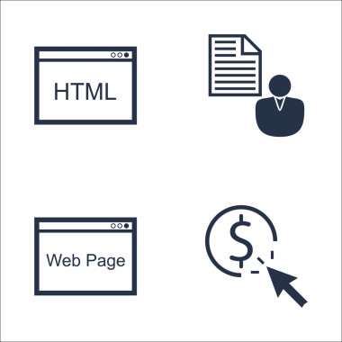 Set Seo, Pazarlama ve Reklam Simgeleri On Pay Per Click, Client Brief, Html Code Ve Daha Fazlası. Üstün Kaliteli Eps10 Vektör İllüstrasyon Mobil, Uygulama, Ui Tasarım için.