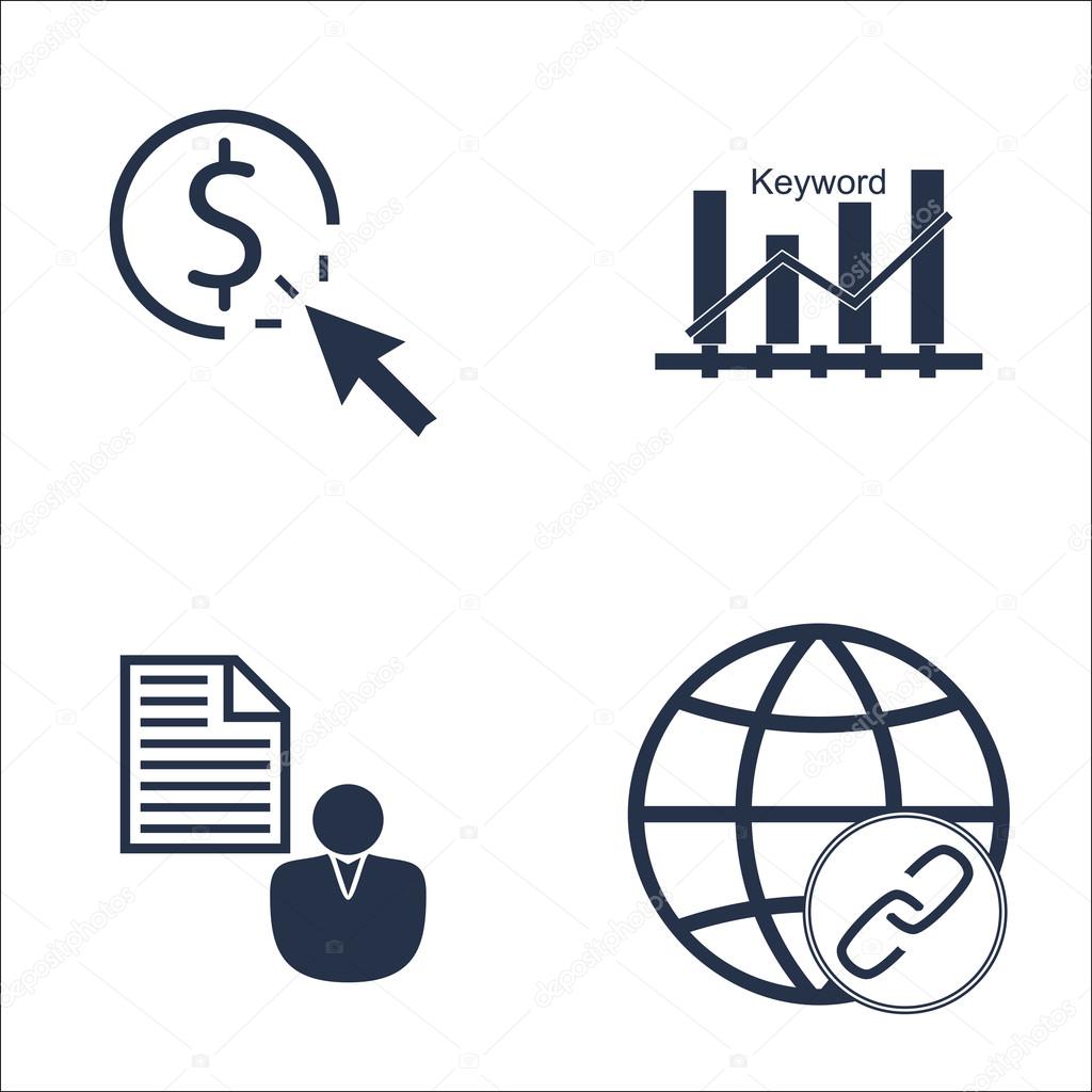 Set Of SEO, Marketing And Advertising Icons On Pay Per Click, Client Brief, Keyword Ranking And More. Premium Quality EPS10 Vector Illustration For Mobile, App, UI Design.