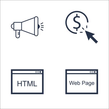 Set Seo, Pazarlama Ve Reklam Simgeleri Viral Pazarlama, Web Sayfası, Html Kodu Ve Daha Fazlası. Üstün Kaliteli Eps10 Vektör İllüstrasyon Mobil, Uygulama, Ui Tasarım için.