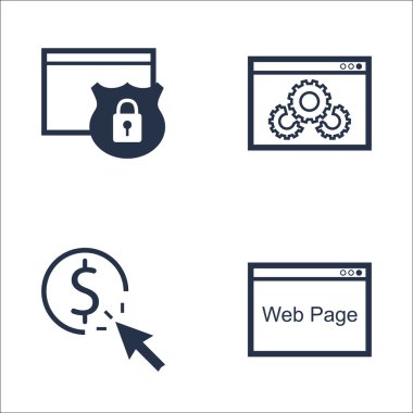Set Seo, Pazarlama Ve Reklam Simgeleri Web Sitesi Koruma, Web Sitesi Optimizasyonu, Web Sayfası Ve Daha Fazlası. Üstün Kaliteli Eps10 Vektör İllüstrasyon Mobil, Uygulama, Ui Tasarım için.