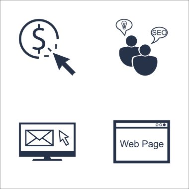 Set Seo, Pazarlama ve Reklam Simgeleri Web Sayfasında, E-posta Pazarlama, Tıklama Başına Ödeme Ve Daha Fazlası. Üstün Kaliteli Eps10 Vektör İllüstrasyon Mobil, Uygulama, Ui Tasarım için.