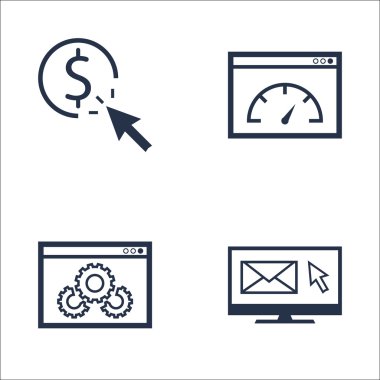 Set Seo, Pazarlama Ve Reklam Simgeleri E-posta Pazarlama, Web Sitesi Optimizasyonu, Tıklama Başına Ödeme Ve Daha Fazlası. Üstün Kaliteli Eps10 Vektör İllüstrasyon Mobil, Uygulama, Ui Tasarım için.
