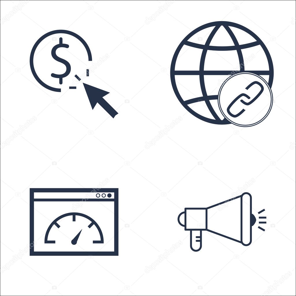 Set Of SEO, Marketing And Advertising Icons On Page Speed, Pay Per Click, Viral Marketing And More. Premium Quality EPS10 Vector Illustration For Mobile, App, UI Design.