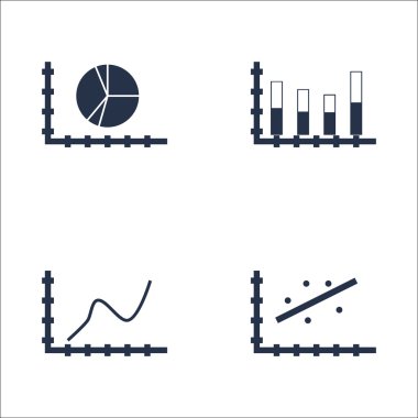 Grafikler, diyagramlar ve istatistik simgeler kümesi. Premium Kalite simgesi derleme. Simgeler, Web, uygulama ve kullanıcı arabirimi tasarımı için kullanılabilir. Vektör çizim, Eps10.