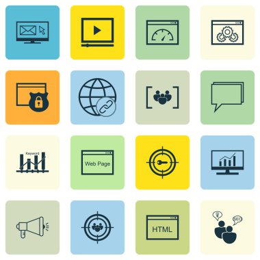 Set Seo, Pazarlama Ve Reklam Simgeleri Sayfa Hız, E-posta Pazarlama, Video Reklam Ve Daha Fazlası. Üstün Kaliteli Eps10 Vektör İllüstrasyon Mobil, Uygulama, Ui Tasarım için.