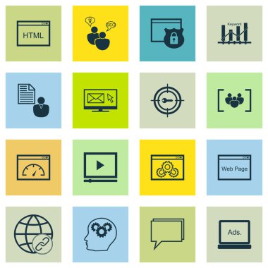 Set Seo, Pazarlama Ve Reklam Simgeleri Web Sitesi Koruma, Web Sitesi Optimizasyonu, Anahtar Kelime Sıralaması Ve Daha Fazlası. Üstün Kaliteli Eps10 Vektör İllüstrasyon Mobil, Uygulama, Ui Tasarım için.