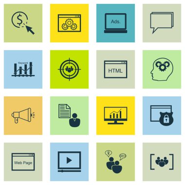 Set Seo, Pazarlama Ve Reklam Simgeleri Viral Pazarlama, Online Danışmanlık, Odak Grubu Ve Daha Fazlası. Üstün Kaliteli Eps10 Vektör İllüstrasyon Mobil, Uygulama, Ui Tasarım için.