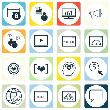 Set Seo, Pazarlama Ve Reklam Simgeleri Viral Pazarlama, Odak Grubu, Video Reklam Ve Daha Fazlası. Üstün Kaliteli Eps10 Vektör İllüstrasyon Mobil, Uygulama, Ui Tasarım için.