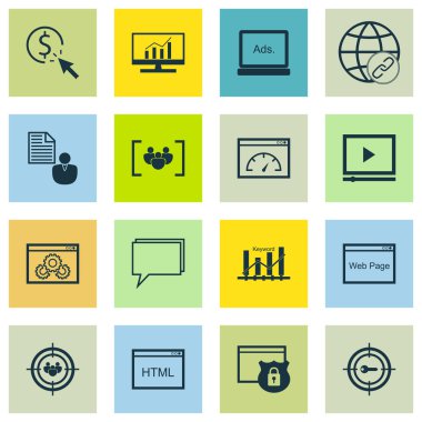 Set Seo, Pazarlama ve Reklam Simgeleri Sayfa Hızı, Video Reklam, Web Sayfası Ve Daha Fazlası. Üstün Kaliteli Eps10 Vektör İllüstrasyon Mobil, Uygulama, Ui Tasarım için.