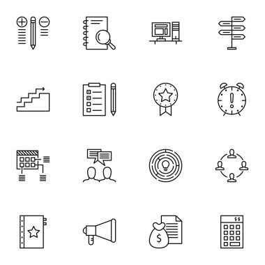 Set Of Project Management Icons On Quality Management, Promotion, Research And More. Premium Quality EPS10 Vector Illustration For Mobile, App, UI Design.