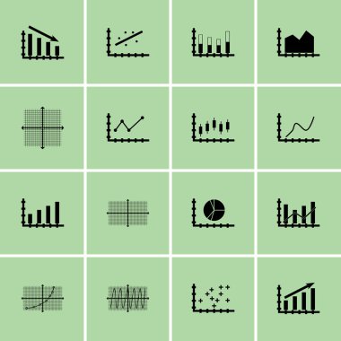 Grafikler, diyagramlar ve istatistik simgeler kümesi. Premium Kalite simgesi derleme. Simgeler, Web, uygulama ve kullanıcı arabirimi tasarımı için kullanılabilir. Vektör çizim, Eps10.