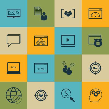 Set Seo, Pazarlama Ve Reklam Simgeleri Web Sitesi Koruma, Online Danışmanlık, Odak Grubu Ve Daha Fazlası. Üstün Kaliteli Eps10 Vektör İllüstrasyon Mobil, Uygulama, Ui Tasarım için.