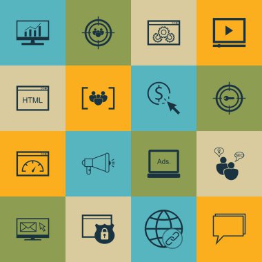 Set Seo, Pazarlama Ve Reklam Simgeleri Kapsamlı Analitik, Bağlantı Oluşturma, E-posta Pazarlama Ve daha fazlası. Üstün Kaliteli Eps10 Vektör İllüstrasyon Mobil, Uygulama, Ui Tasarım için.