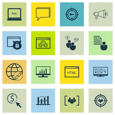 Set Seo, Pazarlama Ve Reklam Simgeleri Online Danışmanlık, Anahtar Kelime Sıralaması, Seo Danışmanlık Ve Daha Fazlası. Üstün Kaliteli Eps10 Vektör İllüstrasyon Mobil, Uygulama, Ui Tasarım için.