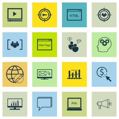 Set Seo, Pazarlama Ve Reklam Simgeleri Video Reklam, Viral Pazarlama, Web Sayfası Ve Daha Fazlası. Üstün Kaliteli Eps10 Vektör İllüstrasyon Mobil, Uygulama, Ui Tasarım için.