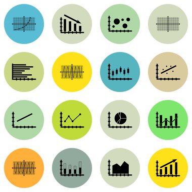 Grafikler, diyagramlar ve istatistik simgeler kümesi. Premium Kalite simgesi derleme. Simgeler, Web, uygulama ve kullanıcı arabirimi tasarımı için kullanılabilir. Vektör çizim, Eps10.