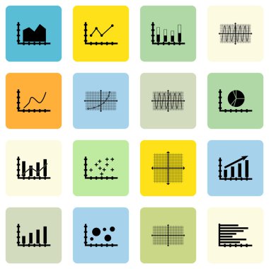 Grafikler, diyagramlar ve istatistik simgeler kümesi. Premium Kalite simgesi derleme. Simgeler, Web, uygulama ve kullanıcı arabirimi tasarımı için kullanılabilir. Vektör çizim, Eps10.
