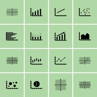 Grafikler, diyagramlar ve istatistik simgeler kümesi. Premium Kalite simgesi derleme. Simgeler, Web, uygulama ve kullanıcı arabirimi tasarımı için kullanılabilir. Vektör çizim, Eps10.