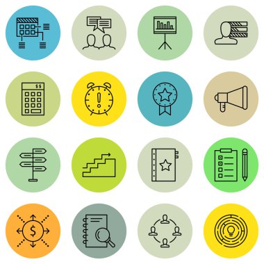 Görev Listesi, İstatistikler, Kişilik ve Daha Fazlası Proje Yönetimi Simgeleri Ayarlayın. Üstün Kaliteli Eps10 Vektör İllüstrasyon Mobil, Uygulama, Ui Tasarım için.