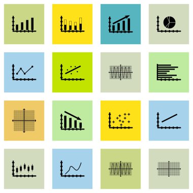 Grafikler, diyagramlar ve istatistik simgeler kümesi. Premium Kalite simgesi derleme. Simgeler, Web, uygulama ve kullanıcı arabirimi tasarımı için kullanılabilir. Vektör çizim, Eps10.